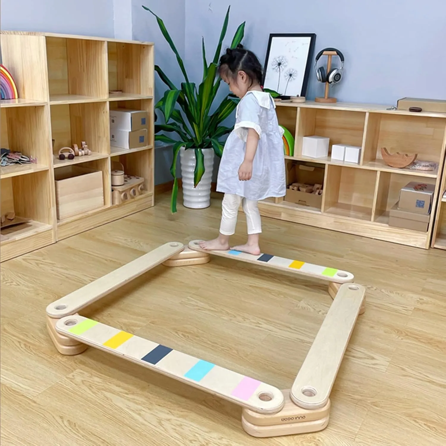 Toddler Stepping Stones Wood - Adjustable Gymnastics Beam, Gross Motor Skills Dynamic Balance, Playground Play Gym Indoor (Size : Pack 1)