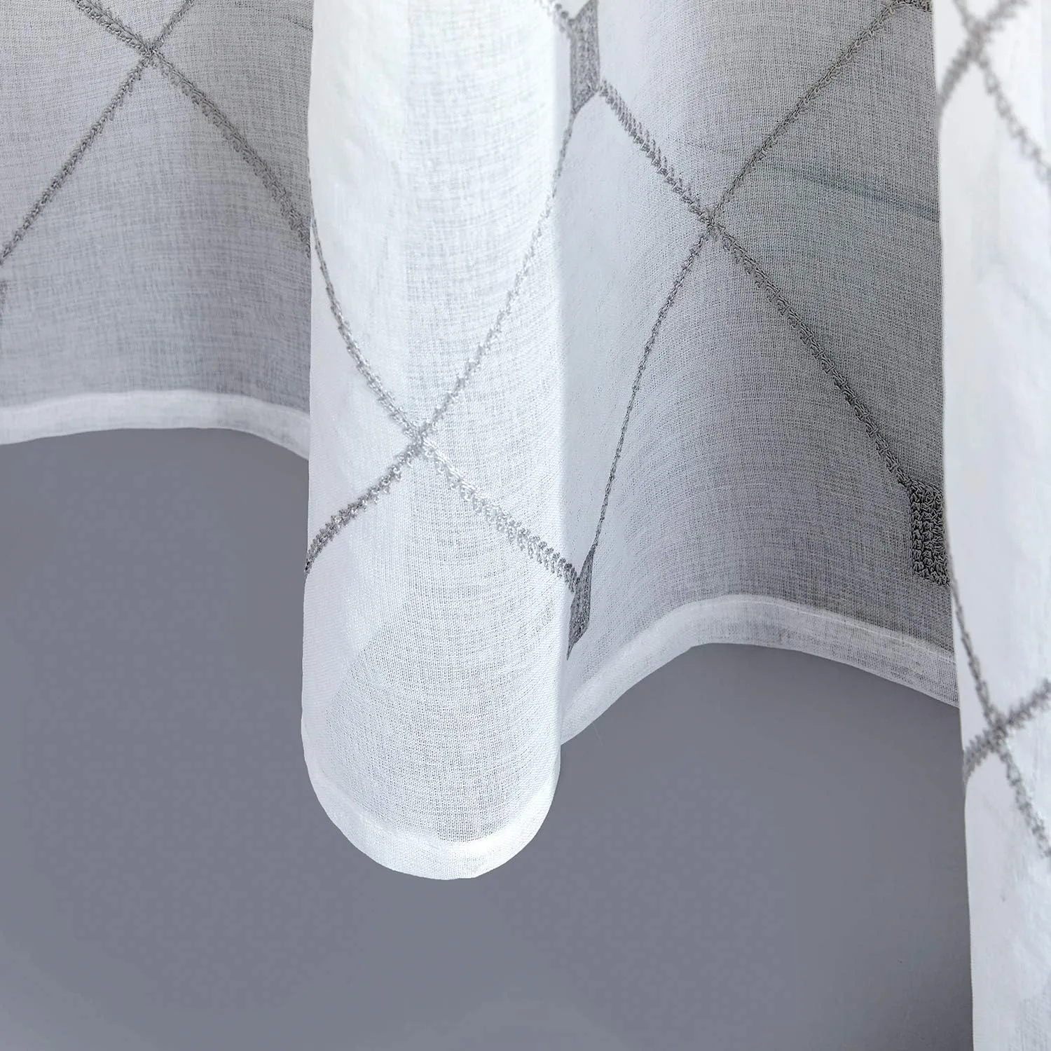 Top Finel White Sheer Curtains 84 Inches Long for Living Room,Grey Privacy Embroidered Diamond Grommet Window Treatments Curtains Home Decor 84 inch Length for Bedroom, 2 Panels Set