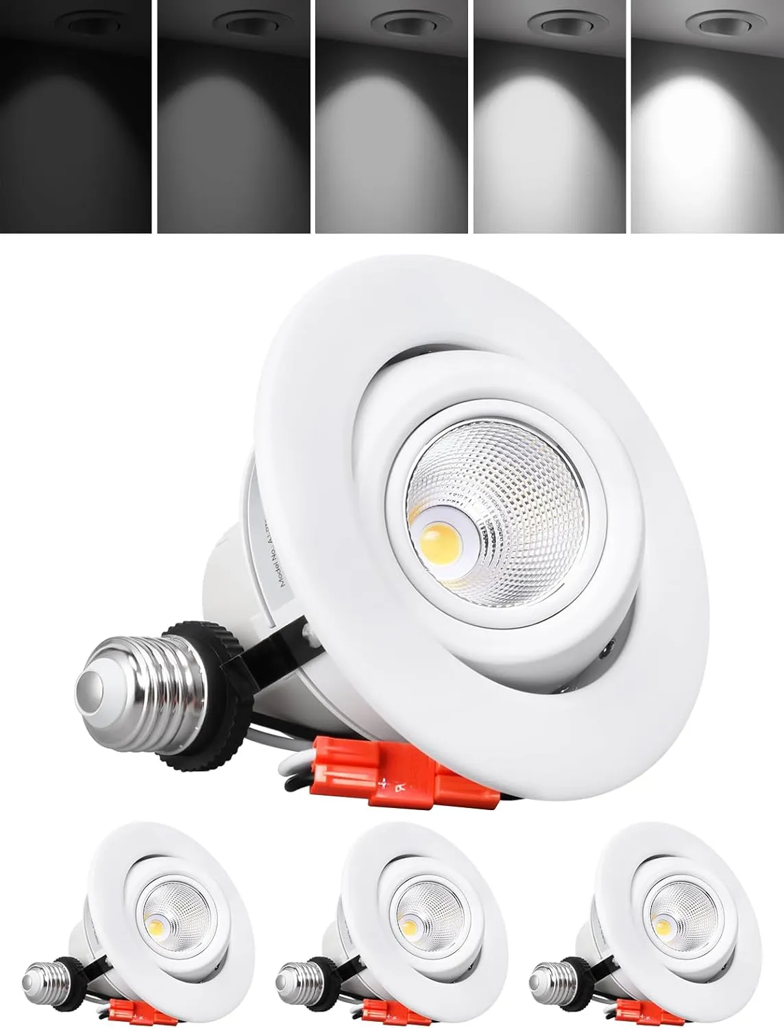 TORCHSTAR 4 Inch LED Gimbal Retrofit Recessed Light Dimmable, 9W Swivel Adjustable Eyeball Downlight, CRI90, Directional Eyeball Can Light, ETL Listed, 5000K Daylight, Pack of 4
