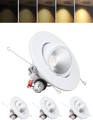 TORCHSTAR 6 Inch LED Gimbal Retrofit Recessed Light Dimmable, 2700K Soft White, 12W CRI90 Directional Eyeball Can Light, Swivel Adjustable Spotlight Downlight ETL, Pack of 4