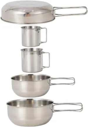 Totority 5pcs Camping Picnic Barbecue Stainless Steel Bowl and Cups Set for Outdoor Cooking