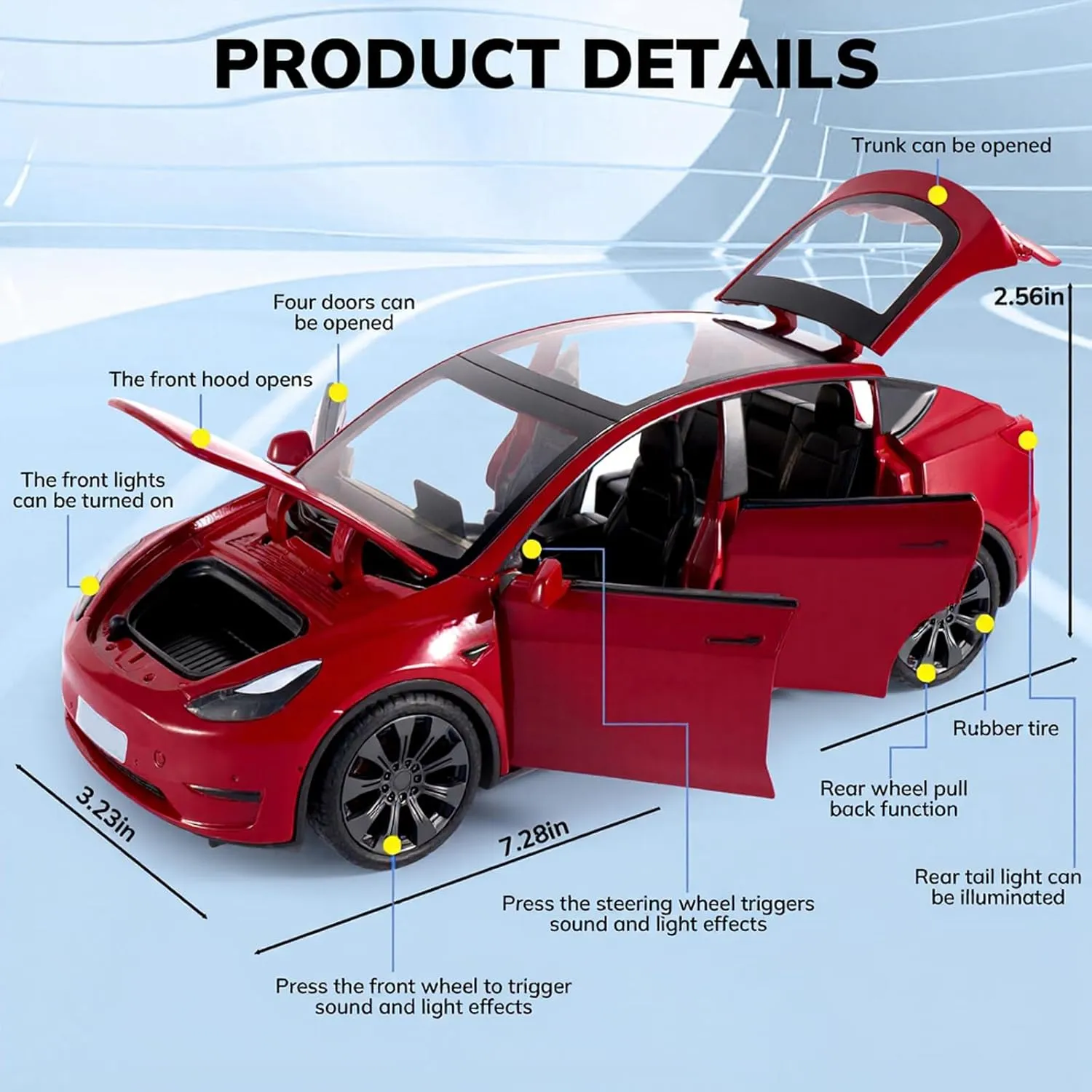 Toy Cars for Boys Diecast Car 1 24 Scale Y Toy Car,Collectible Die Cast Model Cars,Metal Pull Back Cars with Lights and Sounds,Toy Cars for Boys Age 4-7（Red）