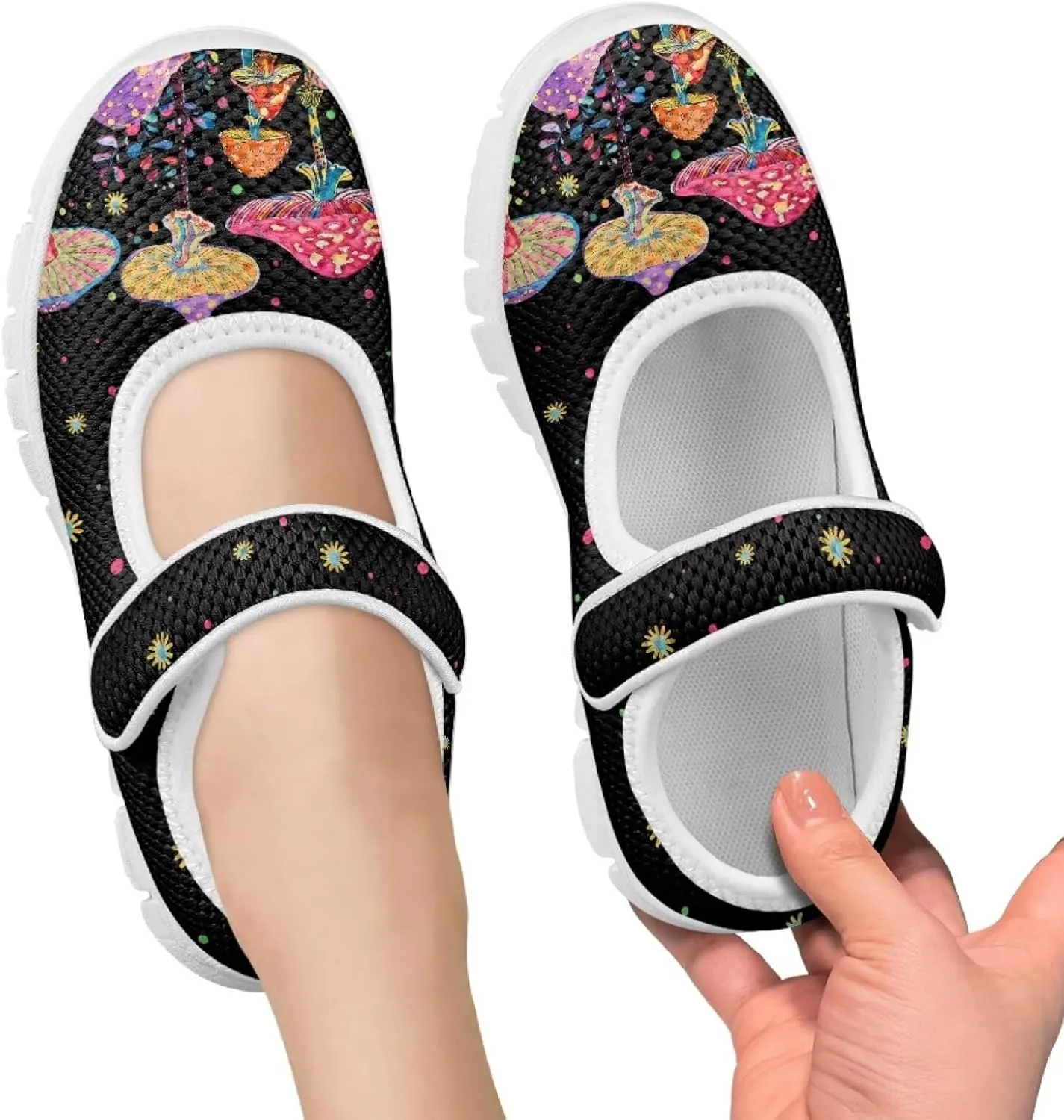 Trippy Mushroom Print Kids Mary Janes Shoes Non Slip Flower Girl Shoes School Sneakers Dress Shoes
