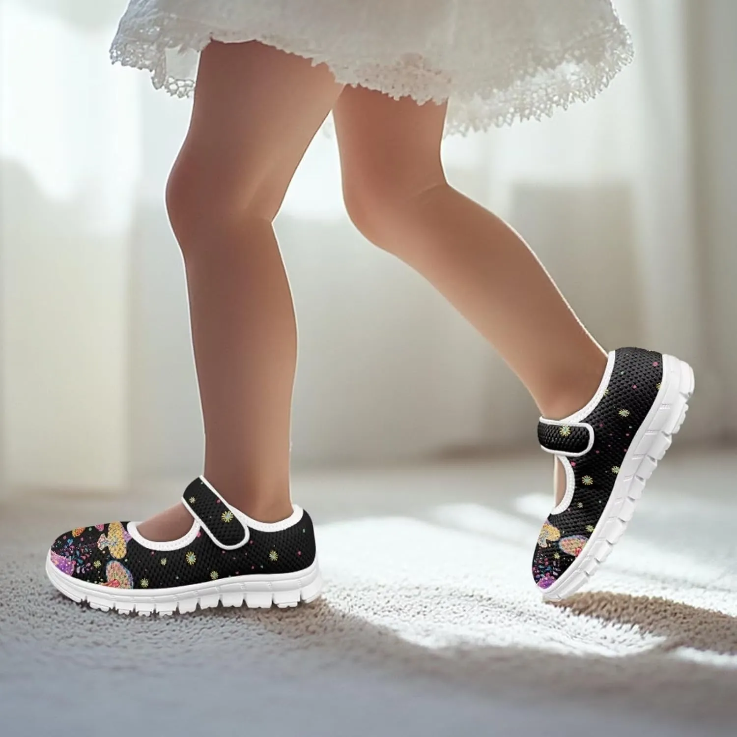 Trippy Mushroom Print Kids Mary Janes Shoes Non Slip Flower Girl Shoes School Sneakers Dress Shoes