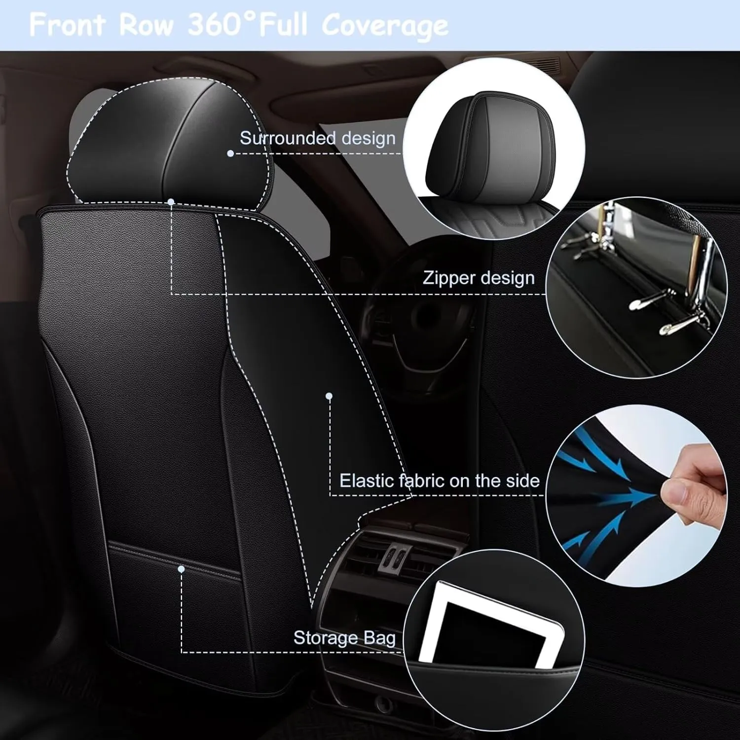 TTX LIGHTING 2 Front Seat Covers Fit for Jeep Patriot 2010-2017 Automotive Seat Covers Waterproof Faux Leather Seat Cushions Protector Compatible with Airbag(2 Seats,Black&Grey)