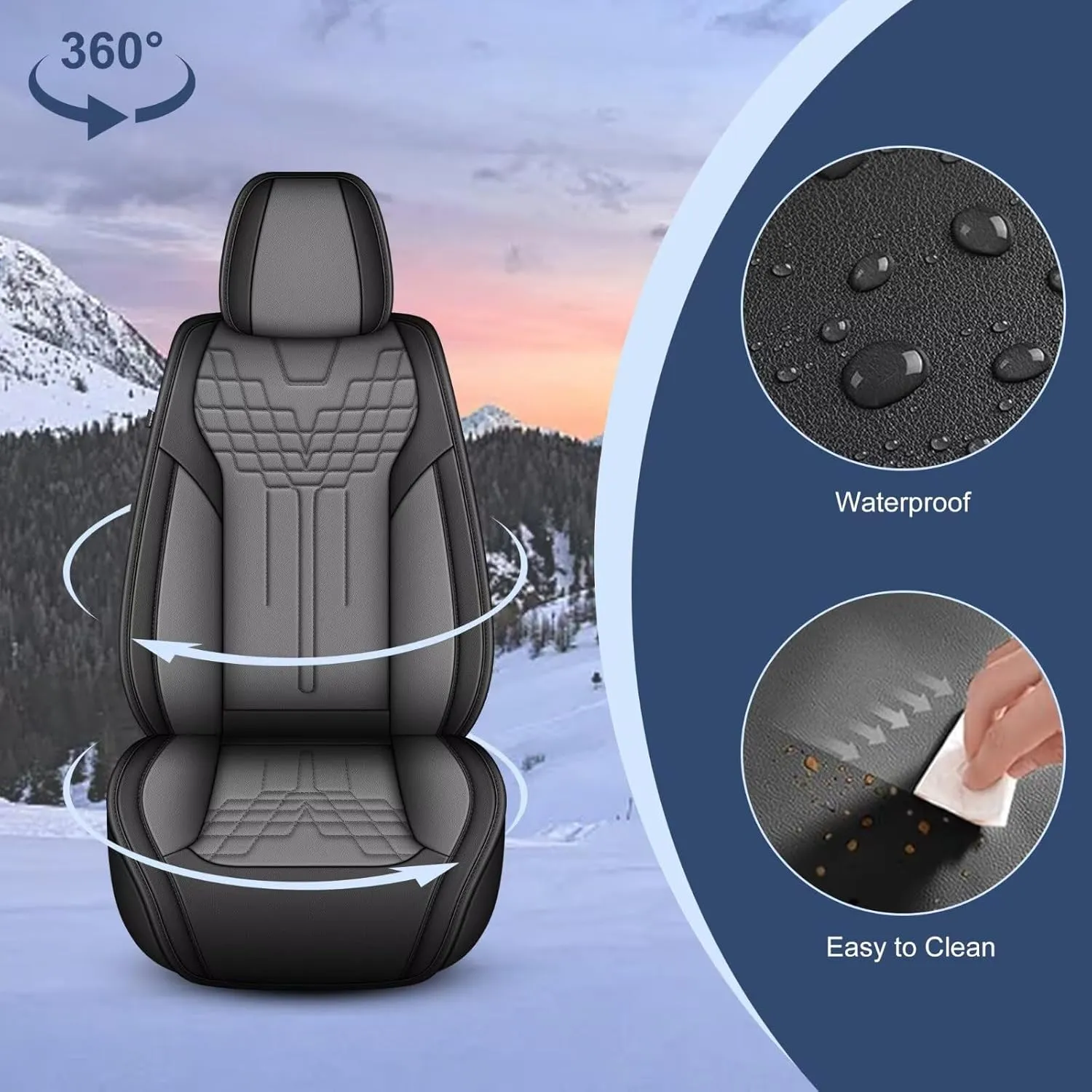 TTX LIGHTING 2 Front Seat Covers Fit for Jeep Patriot 2010-2017 Automotive Seat Covers Waterproof Faux Leather Seat Cushions Protector Compatible with Airbag(2 Seats,Black&Grey)