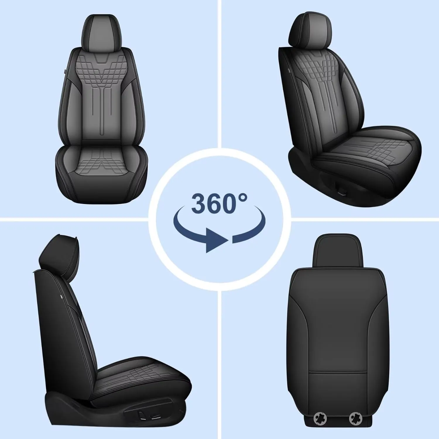 TTX LIGHTING 2 Front Seat Covers Fit for Jeep Patriot 2010-2017 Automotive Seat Covers Waterproof Faux Leather Seat Cushions Protector Compatible with Airbag(2 Seats,Black&Grey)