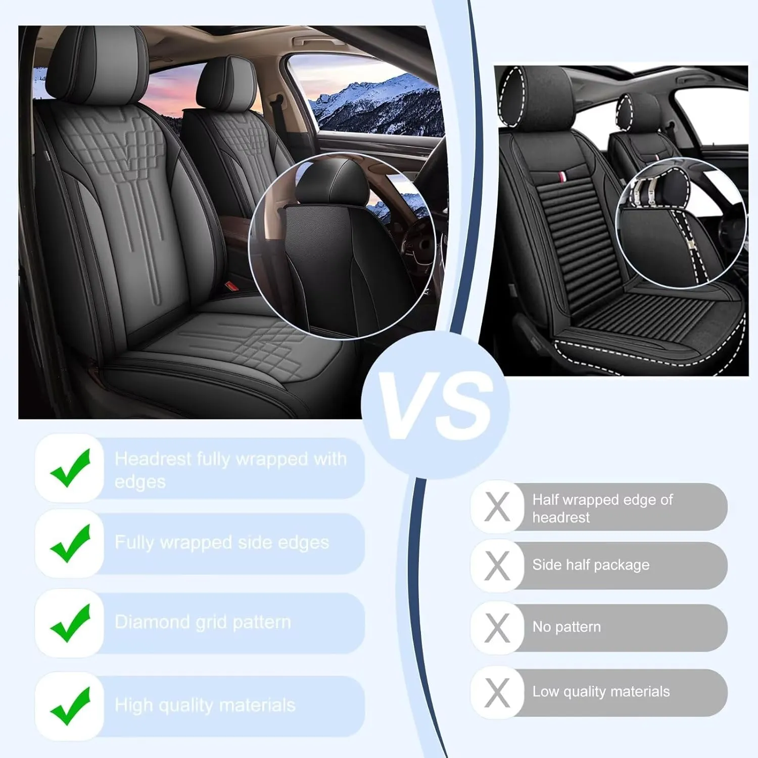 TTX LIGHTING 2 Front Seat Covers Fit for Jeep Patriot 2010-2017 Automotive Seat Covers Waterproof Faux Leather Seat Cushions Protector Compatible with Airbag(2 Seats,Black&Grey)
