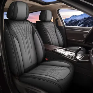 TTX LIGHTING 2 Front Seat Covers Fit for Jeep Patriot 2010-2017 Automotive Seat Covers Waterproof Faux Leather Seat Cushions Protector Compatible with Airbag(2 Seats,Black&Grey)