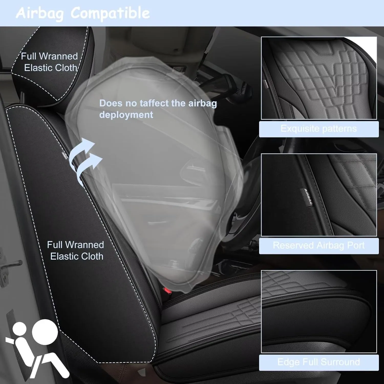 TTX LIGHTING 2 Front Seat Covers Fit for Jeep Patriot 2010-2017 Automotive Seat Covers Waterproof Faux Leather Seat Cushions Protector Compatible with Airbag(2 Seats,Black&Grey)