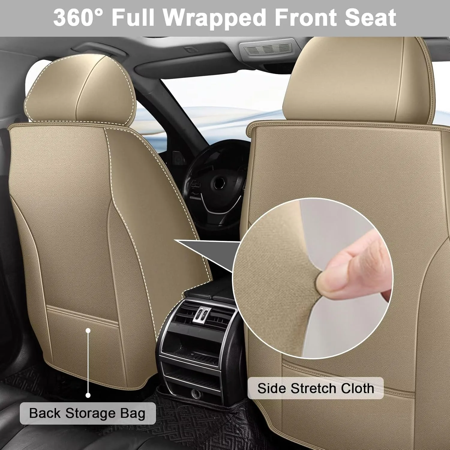TTX LIGHTING 2PCS Car Seat Covers Fit for Jeep Patriot 2007-2017 Front Seat Covers Waterproof Faux Leather Automotive Seat Protectors Cushions with Airbag Compatible(2 Front Seat,Beige)