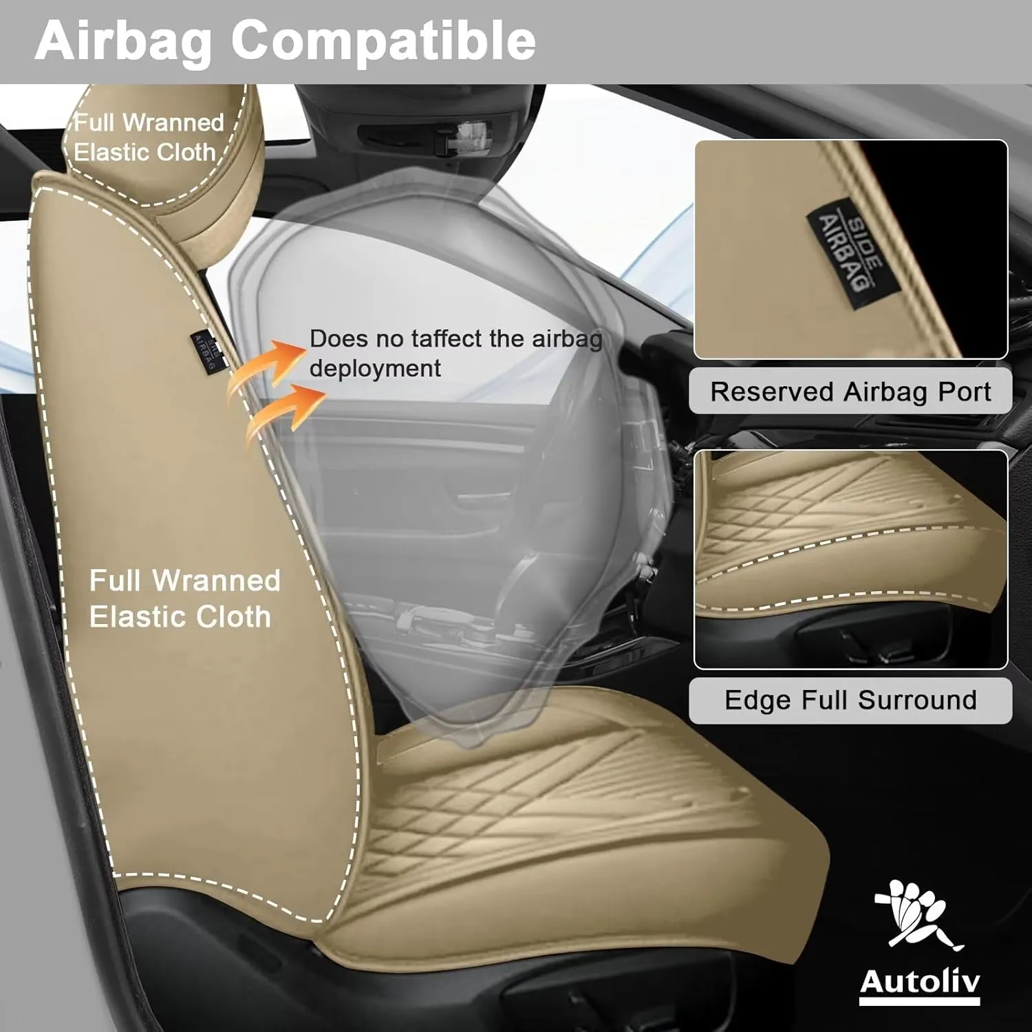 TTX LIGHTING Front Car Seat Covers Fit for Subaru Legacy 1995-2024 2025 Waterproof Faux Leather Automotive Seat Protectors Cushions with Airbag Compatible(2 Front Seat,Beige)