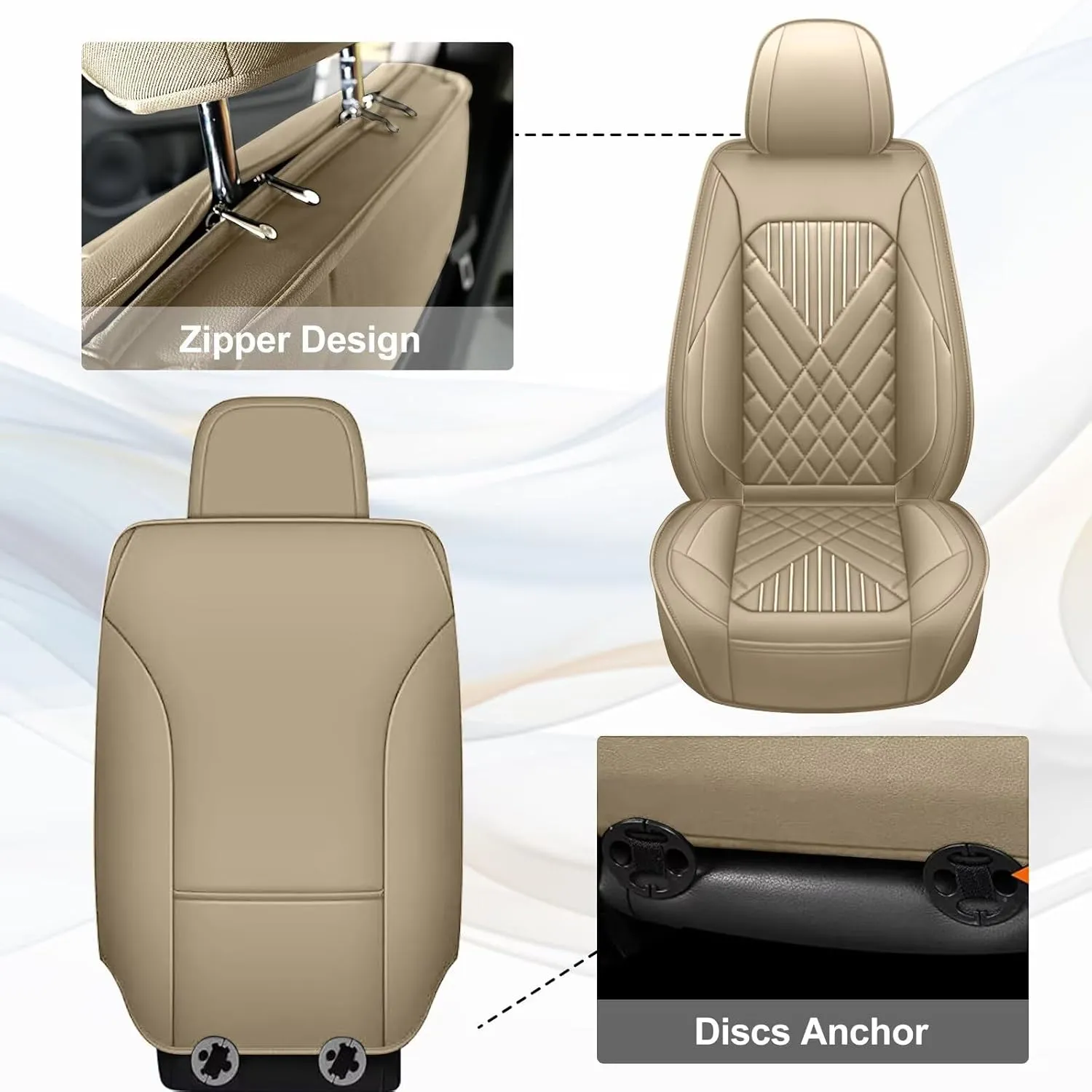 TTX LIGHTING Front Car Seat Covers Fit for Subaru Legacy 1995-2024 2025 Waterproof Faux Leather Automotive Seat Protectors Cushions with Airbag Compatible(2 Front Seat,Beige)