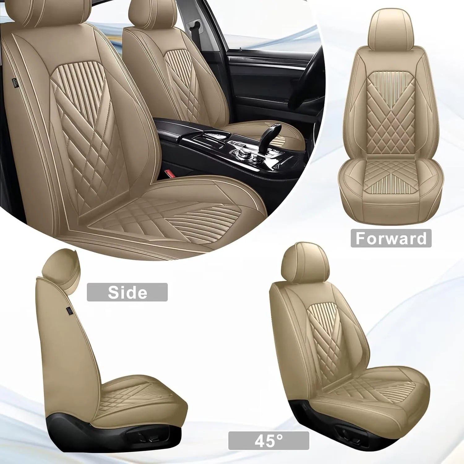 TTX LIGHTING Front Car Seat Covers Fit for Subaru Legacy 1995-2024 2025 Waterproof Faux Leather Automotive Seat Protectors Cushions with Airbag Compatible(2 Front Seat,Beige)