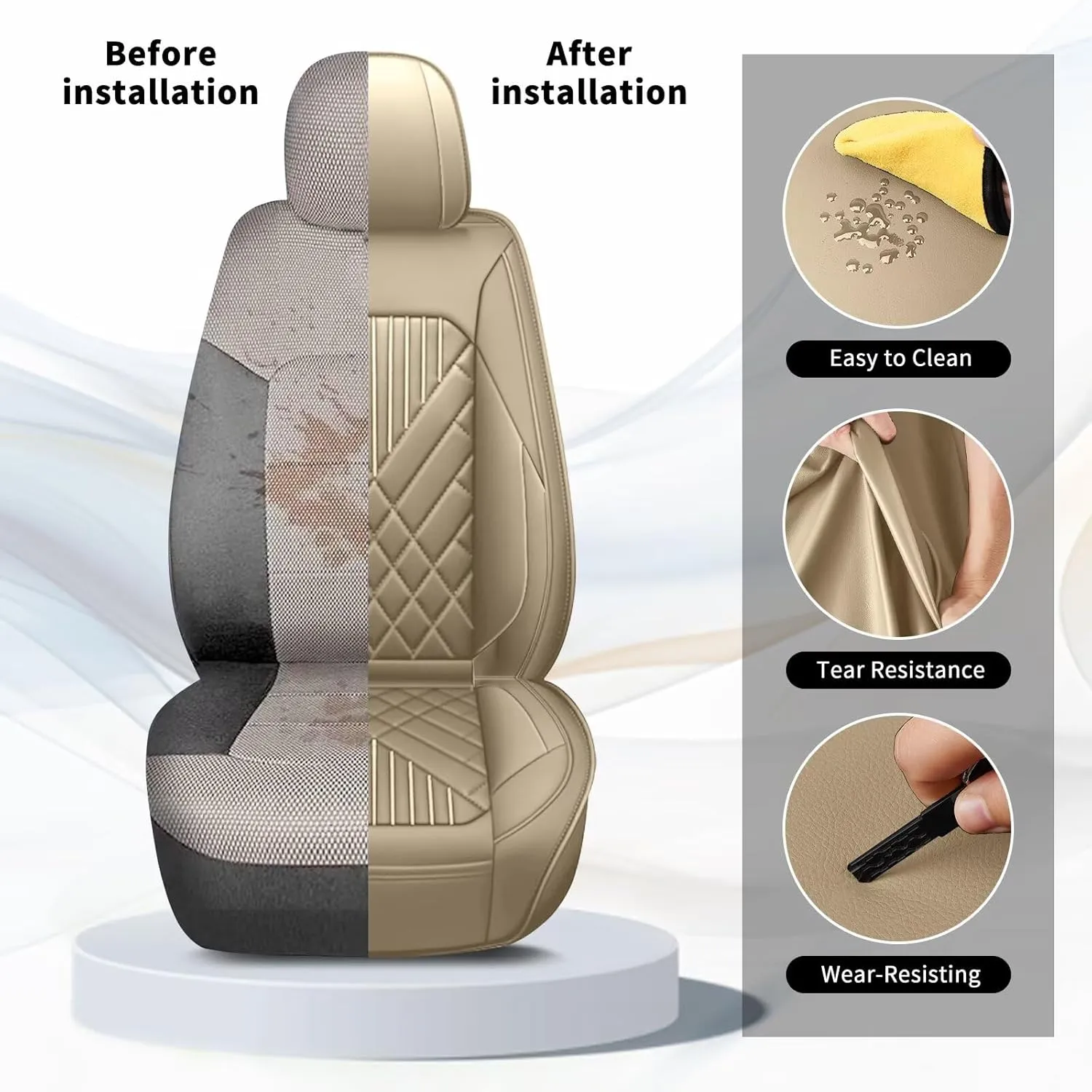 TTX LIGHTING Front Car Seat Covers Fit for Subaru Legacy 1995-2024 2025 Waterproof Faux Leather Automotive Seat Protectors Cushions with Airbag Compatible(2 Front Seat,Beige)