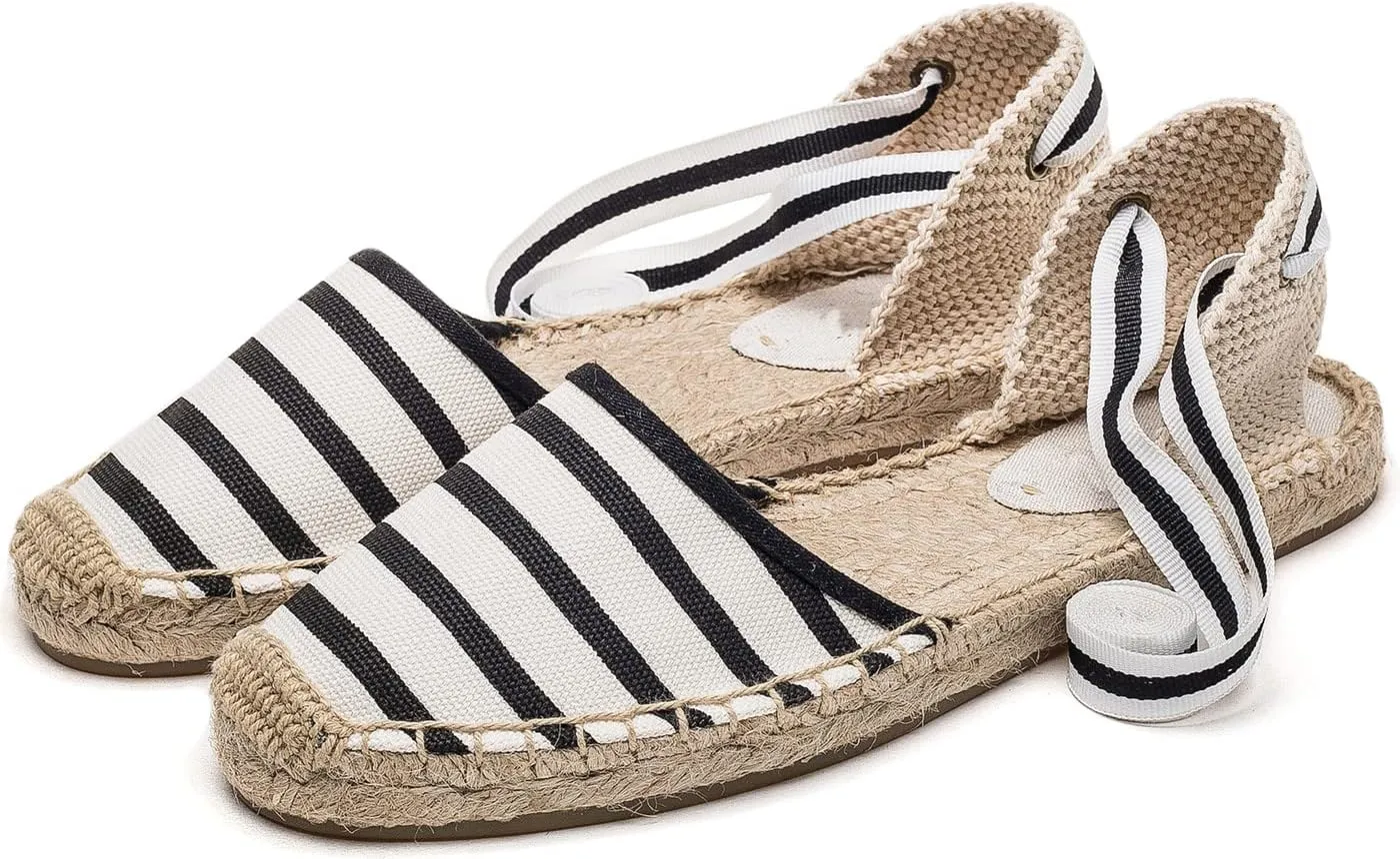 U-lite Women's Espadrille FLat Sandals Closed Toe Ankle Wrap,Classic Lace Up Summer Dressy Flat Shoes