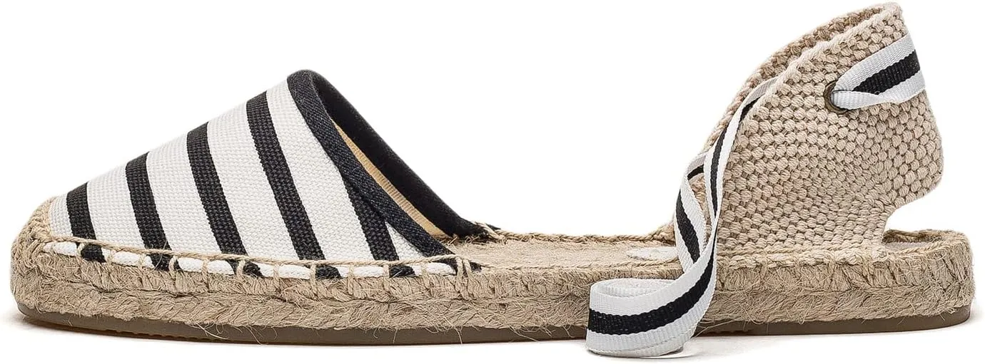 U-lite Women's Espadrille FLat Sandals Closed Toe Ankle Wrap,Classic Lace Up Summer Dressy Flat Shoes