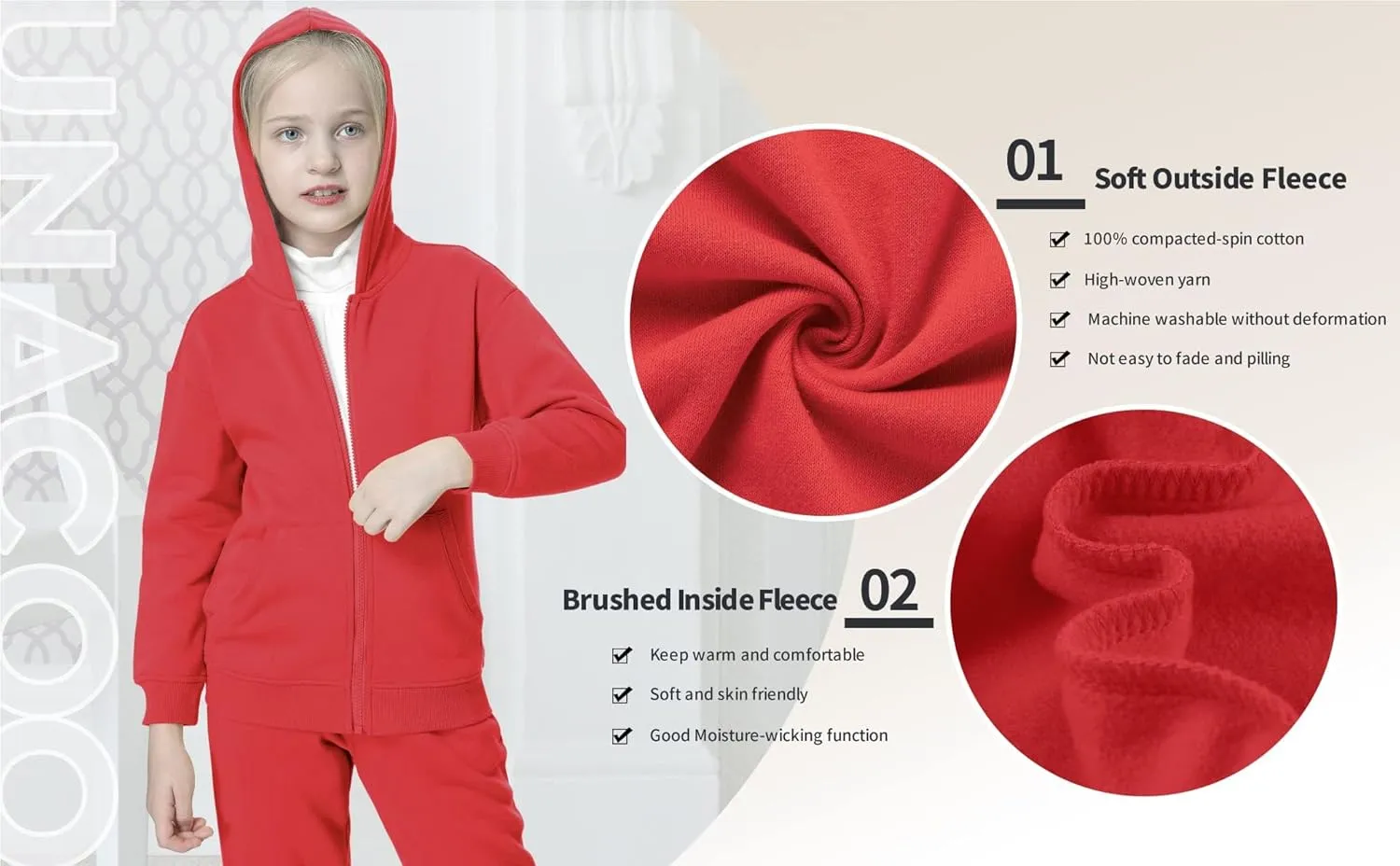 UNACOO Girls Boys Zip Up Hoodie Soft Fleece Sweatshirt Kids Hoodies for Toddler Zipper hoodie Jacket (Age 3-12 Years)