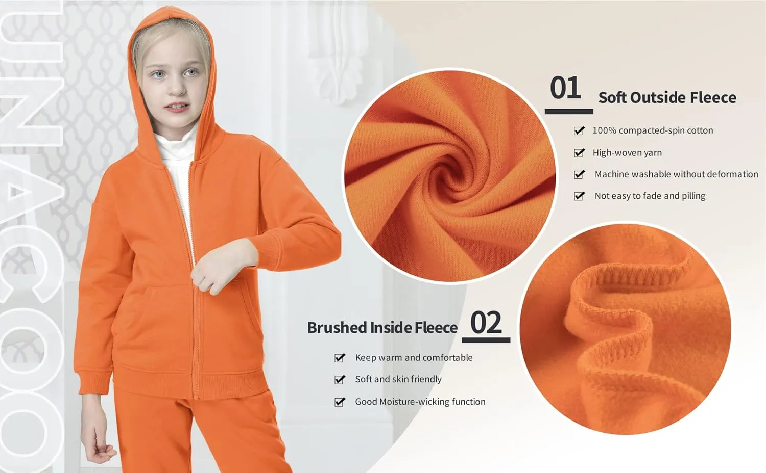 UNACOO Girls Boys Zip Up Hoodie Soft Fleece Sweatshirt Kids Hoodies for Toddler Zipper hoodie Jacket (Age 3-12 Years)
