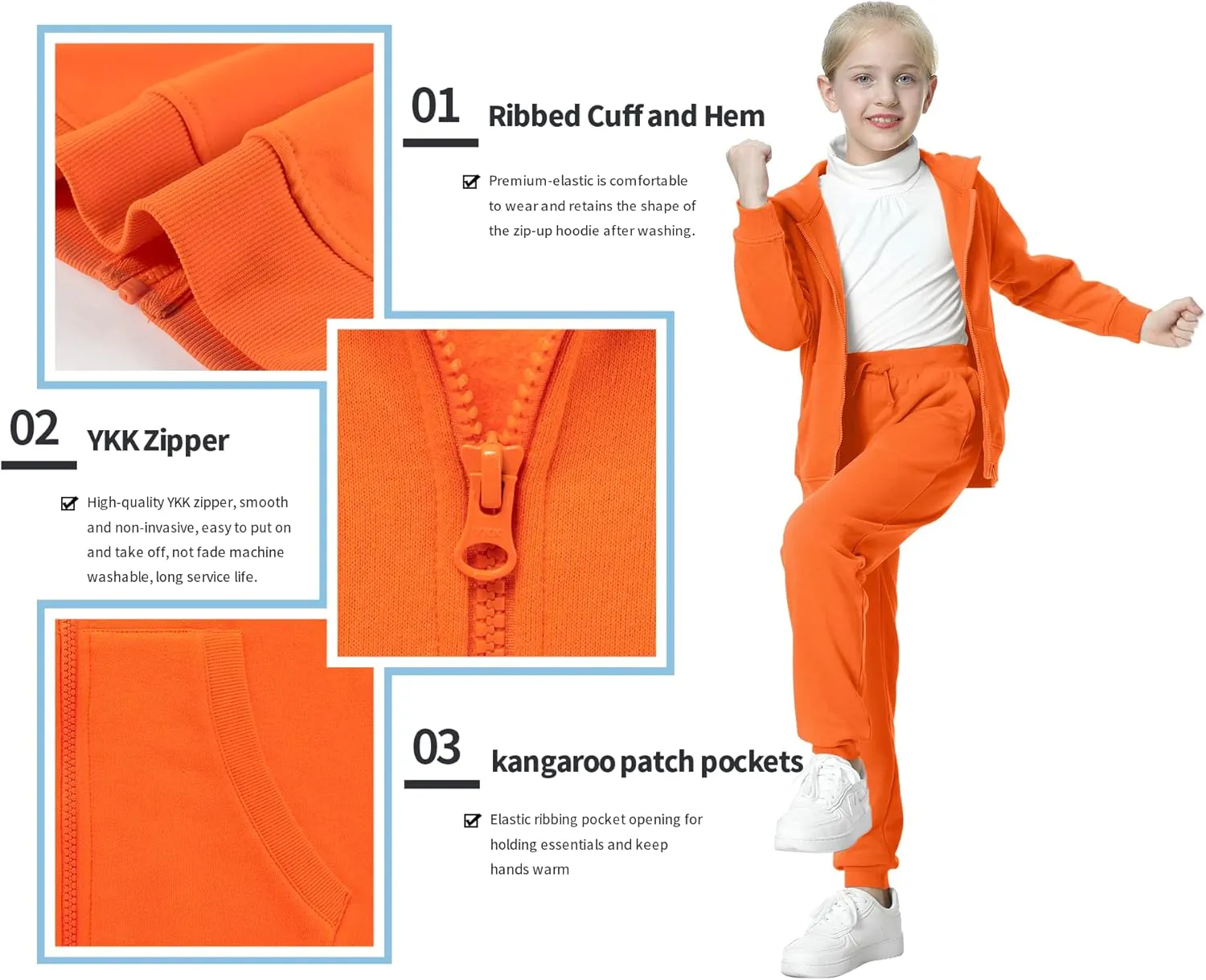 UNACOO Girls Boys Zip Up Hoodie Soft Fleece Sweatshirt Kids Hoodies for Toddler Zipper hoodie Jacket (Age 3-12 Years)
