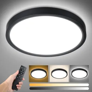 Unicozin Dimmable LED Flush Mount Ceiling Light with Remote Control, 3000K-6000K Color Changing, 12Inch 24W(150W Equiv) 2200LM, Round Flat Ceiling Lamp Black for Bedroom, Living Room, Kitchen,Wired