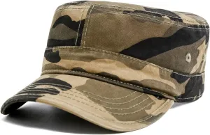 Unisex Cotton Flat Top Military Cadet Army Cap Trucker Hat for Men and Women