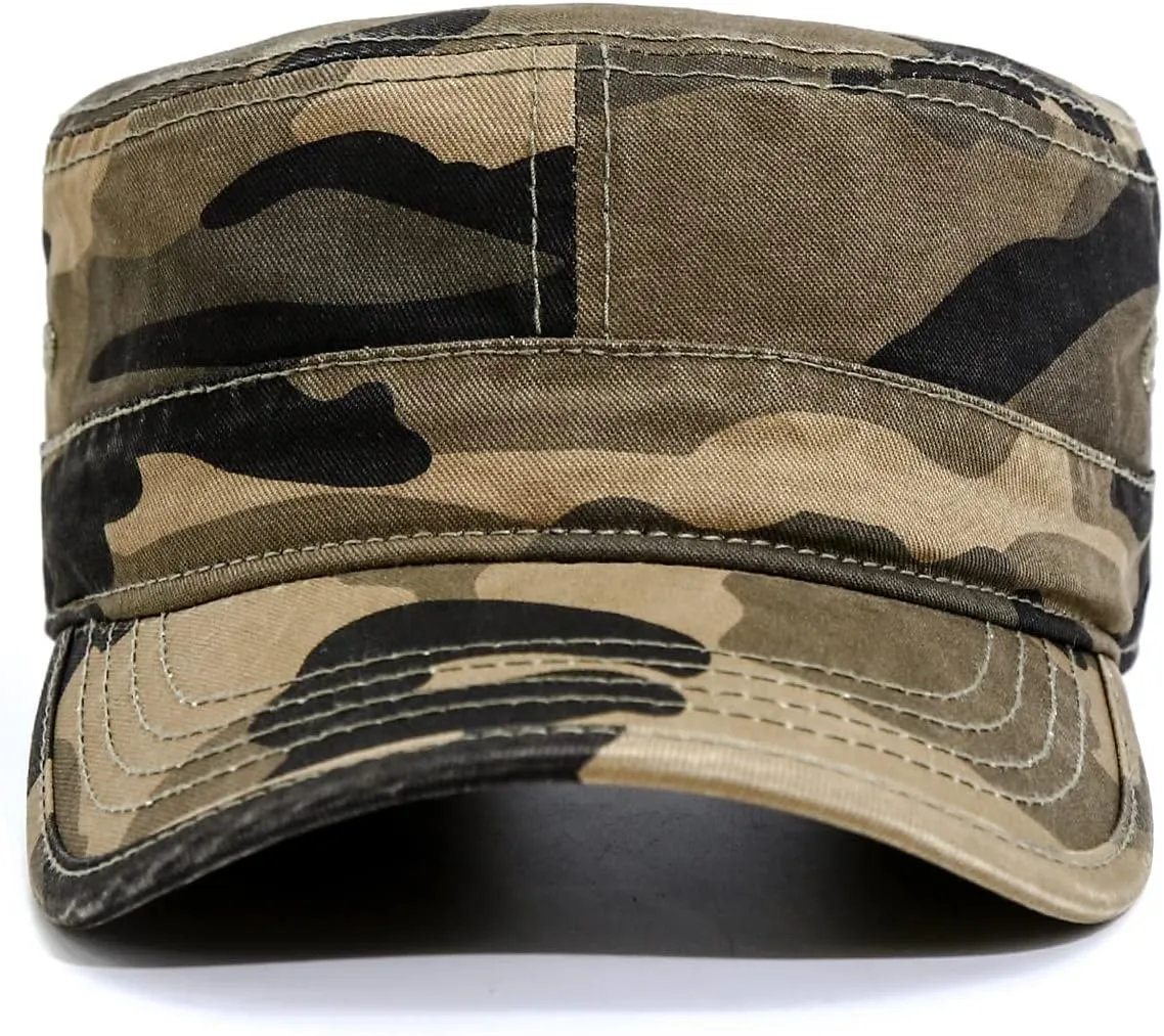 Unisex Cotton Flat Top Military Cadet Army Cap Trucker Hat for Men and Women