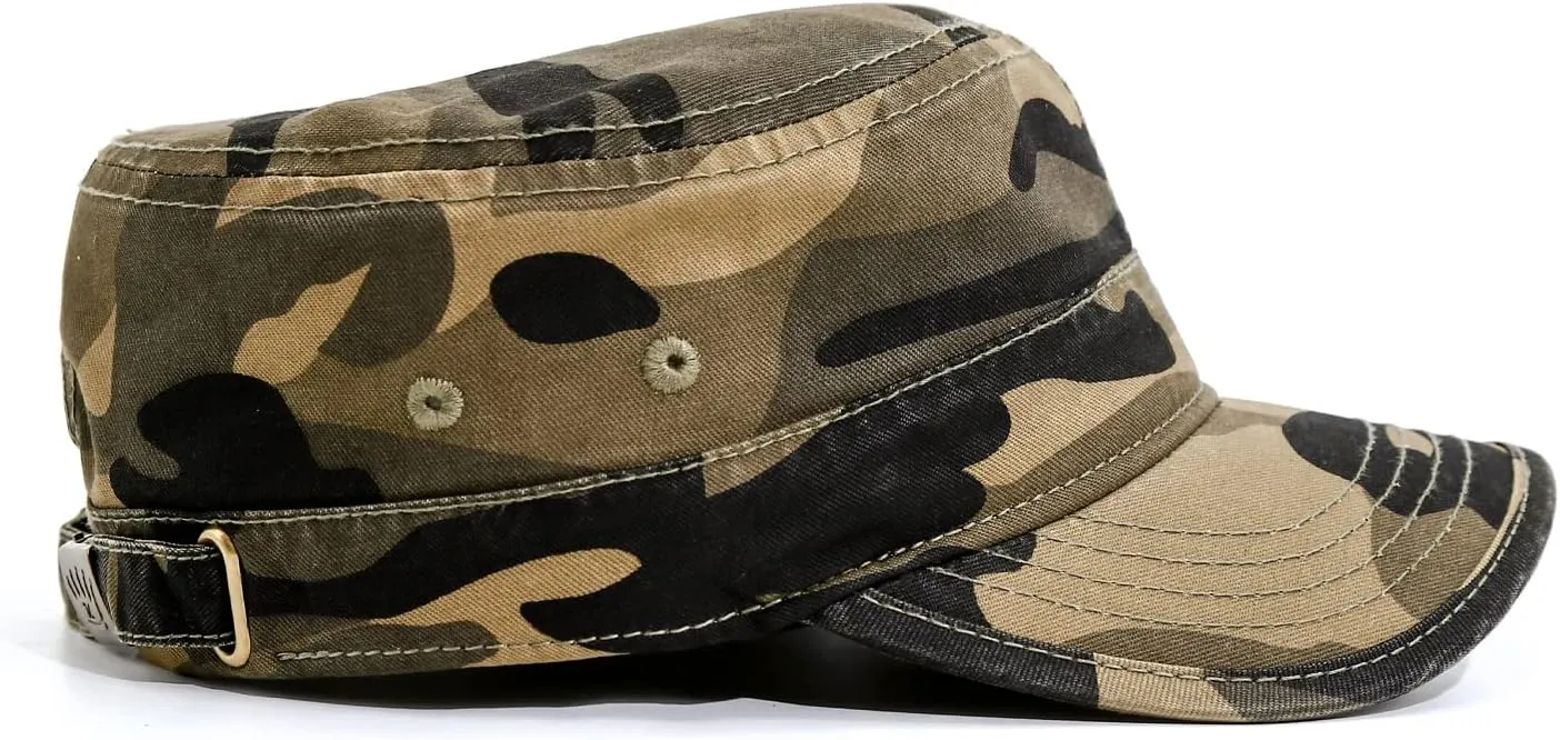 Unisex Cotton Flat Top Military Cadet Army Cap Trucker Hat for Men and Women