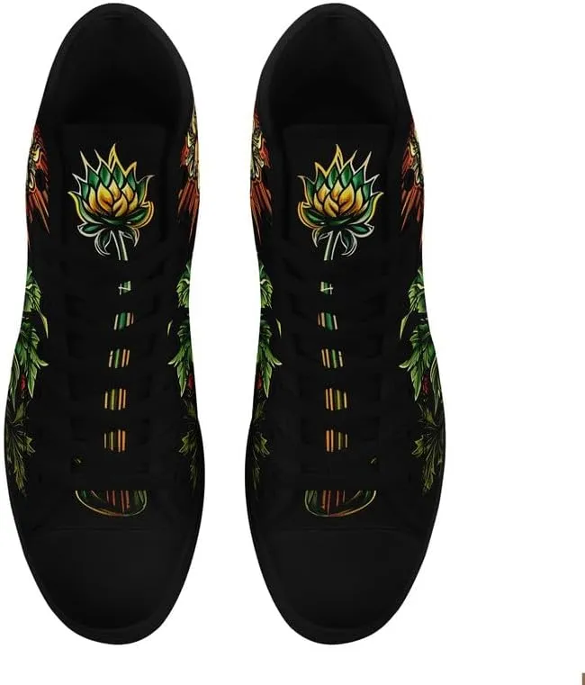Unisex Fashion Skull High Top Sneakers Classic Lace-Up Canvas Shoes,Casual Cool Hip Hop Tennis Walking Shoes for Men Women