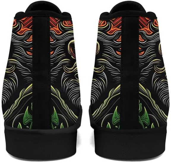 Unisex Fashion Skull High Top Sneakers Classic Lace-Up Canvas Shoes,Casual Cool Hip Hop Tennis Walking Shoes for Men Women