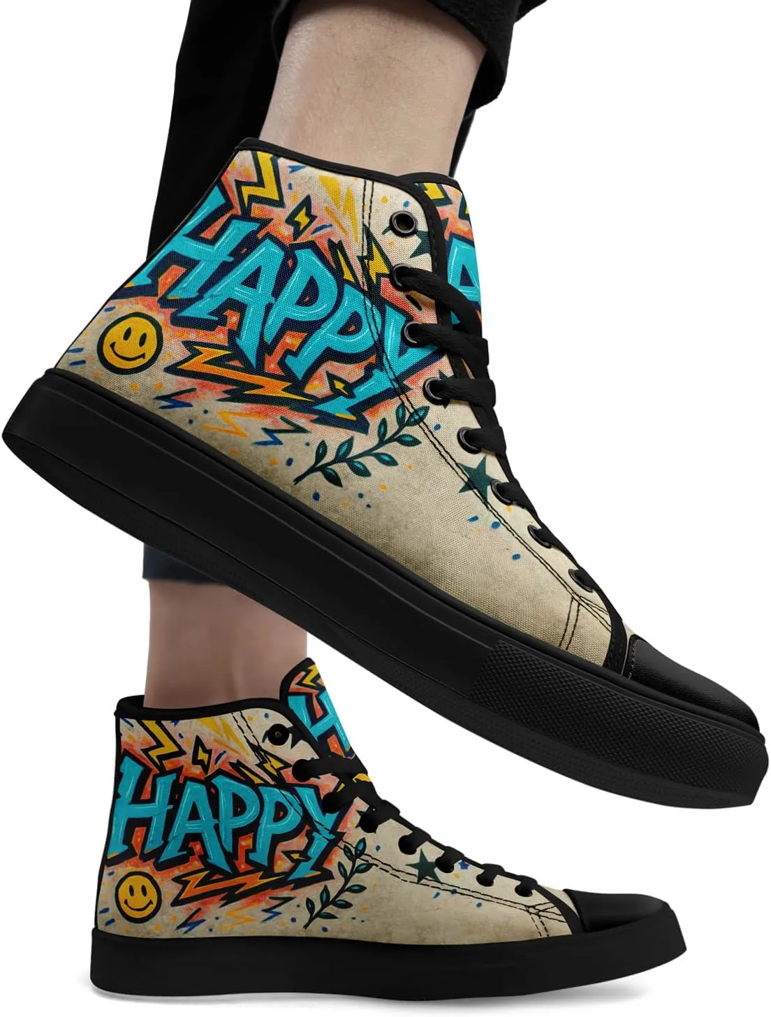 Unisex Graffiti High-Top Canvas Sneakers Stylish Streetwear Colorful Canvas Shoes for Women Comfortable Casual Walking Shoes