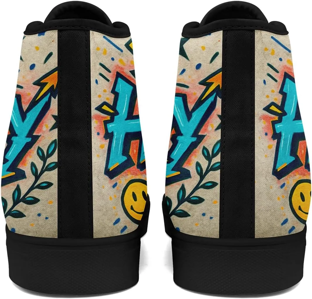 Unisex Graffiti High-Top Canvas Sneakers Stylish Streetwear Colorful Canvas Shoes for Women Comfortable Casual Walking Shoes