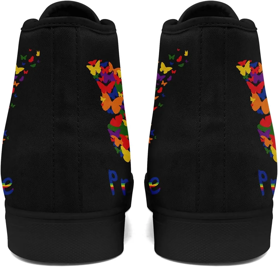 Unisex High Top Canvas Sneakers Lace-up Fashion Casual Walking Tennis Shoes Rainbow Stripe Heart Footwear