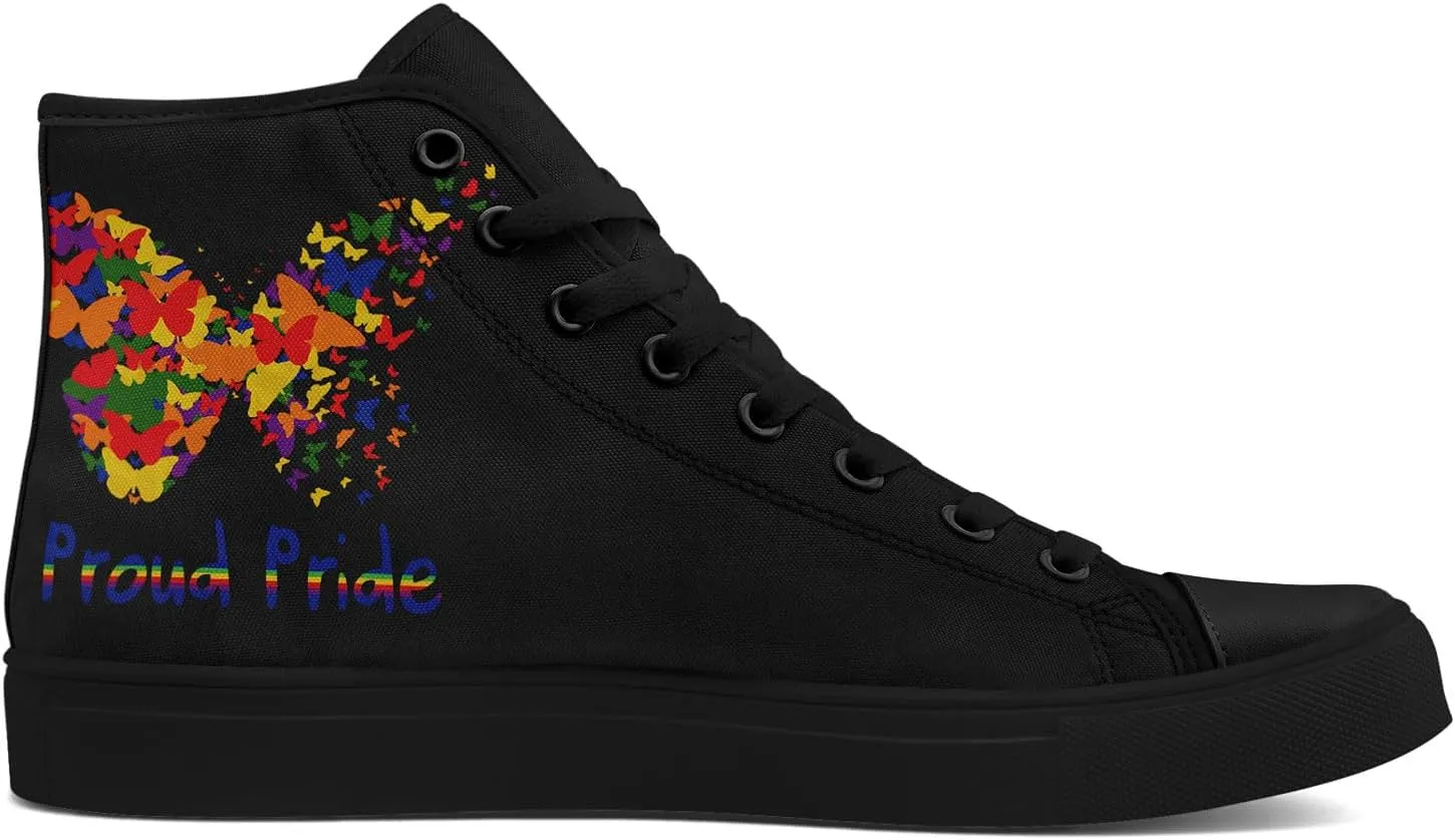 Unisex High Top Canvas Sneakers Lace-up Fashion Casual Walking Tennis Shoes Rainbow Stripe Heart Footwear