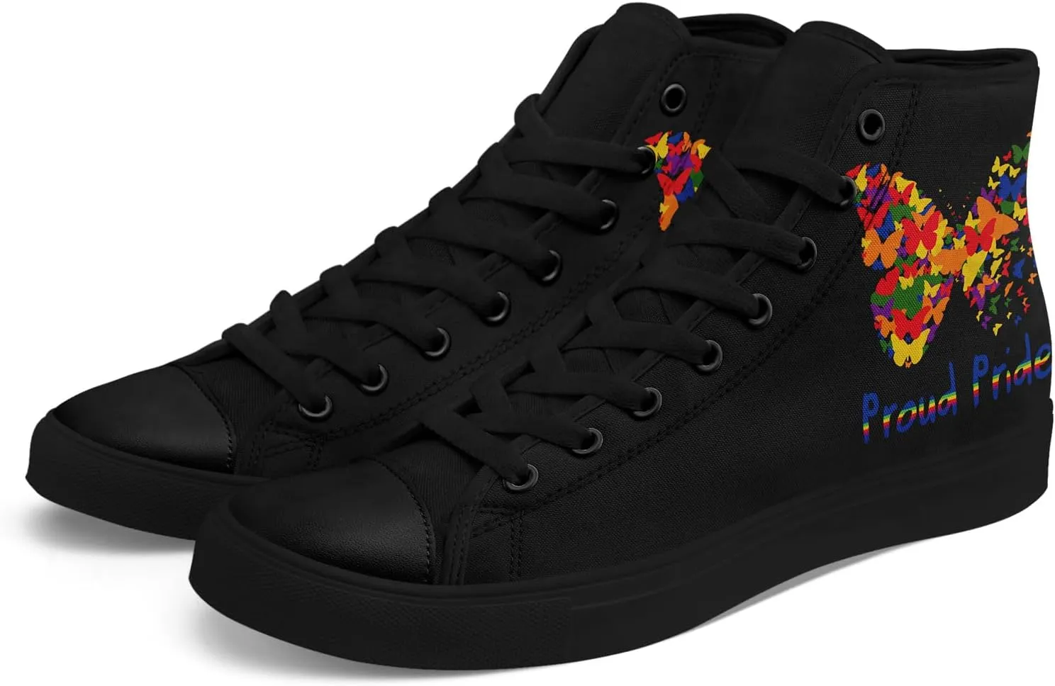 Unisex High Top Canvas Sneakers Lace-up Fashion Casual Walking Tennis Shoes Rainbow Stripe Heart Footwear