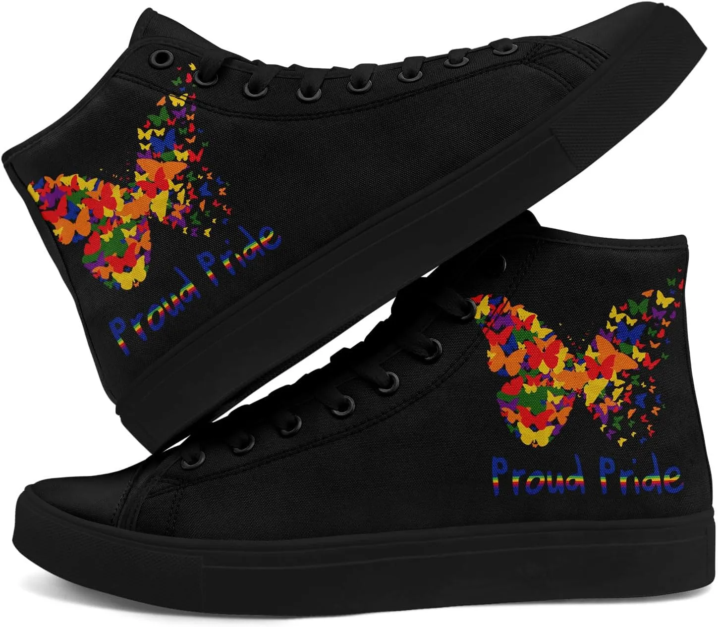 Unisex High Top Canvas Sneakers Lace-up Fashion Casual Walking Tennis Shoes Rainbow Stripe Heart Footwear