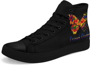 Unisex High Top Canvas Sneakers Lace-up Fashion Casual Walking Tennis Shoes Rainbow Stripe Heart Footwear