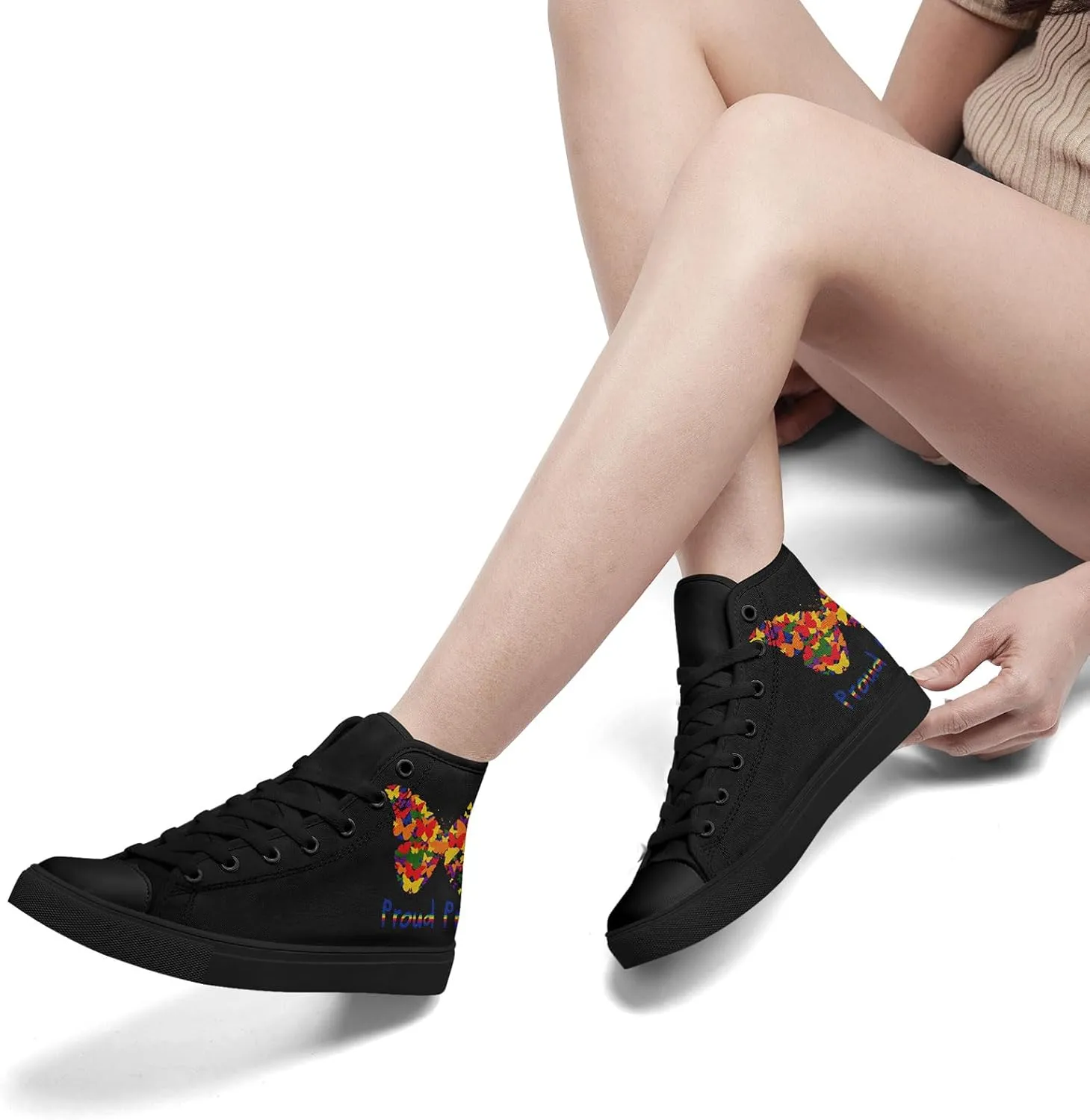 Unisex High Top Canvas Sneakers Lace-up Fashion Casual Walking Tennis Shoes Rainbow Stripe Heart Footwear