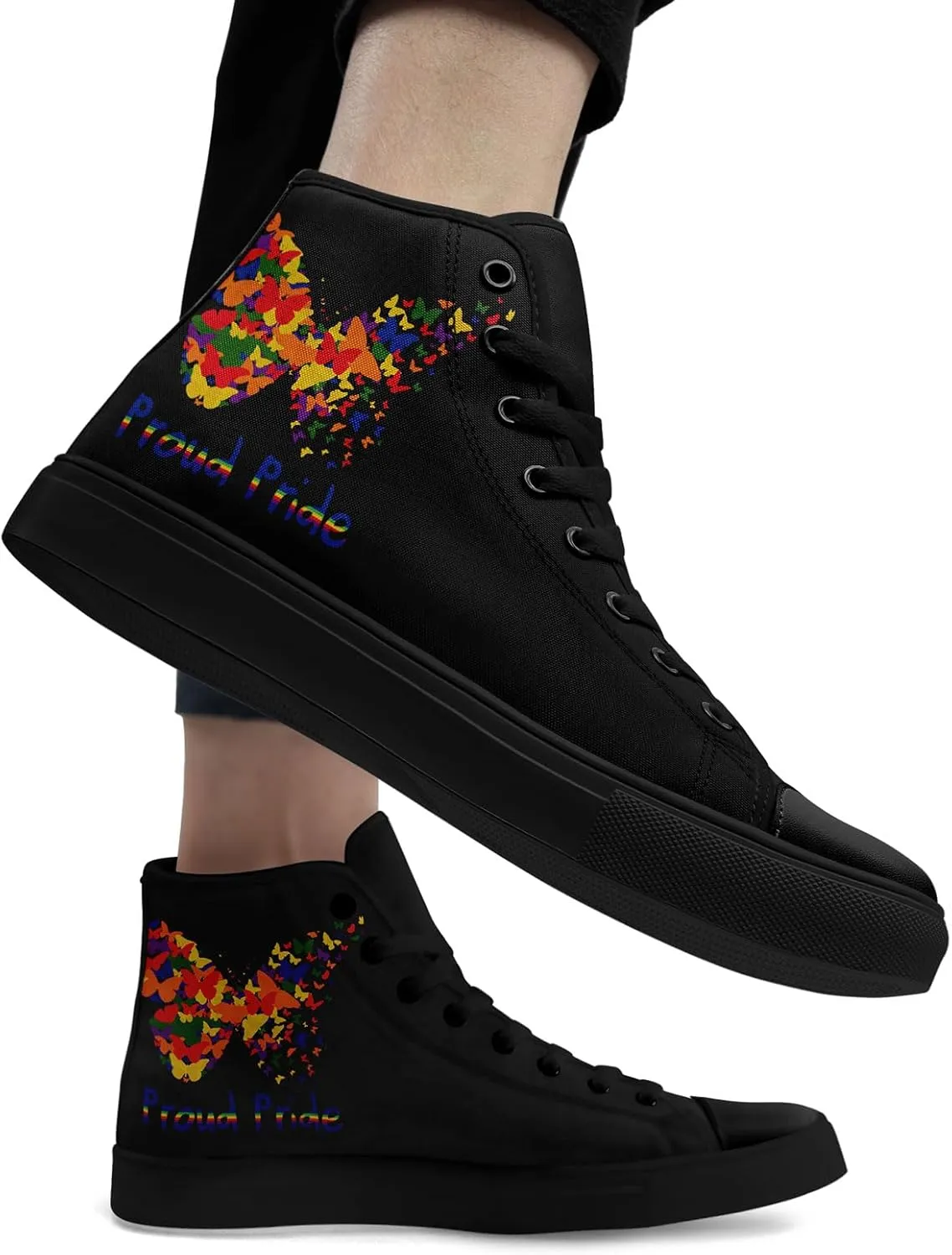Unisex High Top Canvas Sneakers Lace-up Fashion Casual Walking Tennis Shoes Rainbow Stripe Heart Footwear