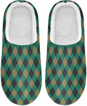Unisex Men's Women's Memory Foam Slippers Warm Plush Non-Slip Cozy Closed Toe Shoes Bedroom Home Indoor XL Argyle Buffalo Plaid Tartan Check Scotland Autumn Black Green
