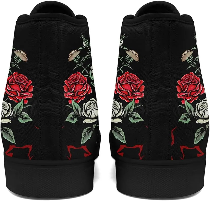 Unisex Skull High Tops for Women Cool Design Black Canvas Shoes Classic Lace Up Fashion Sneakers Streetwear