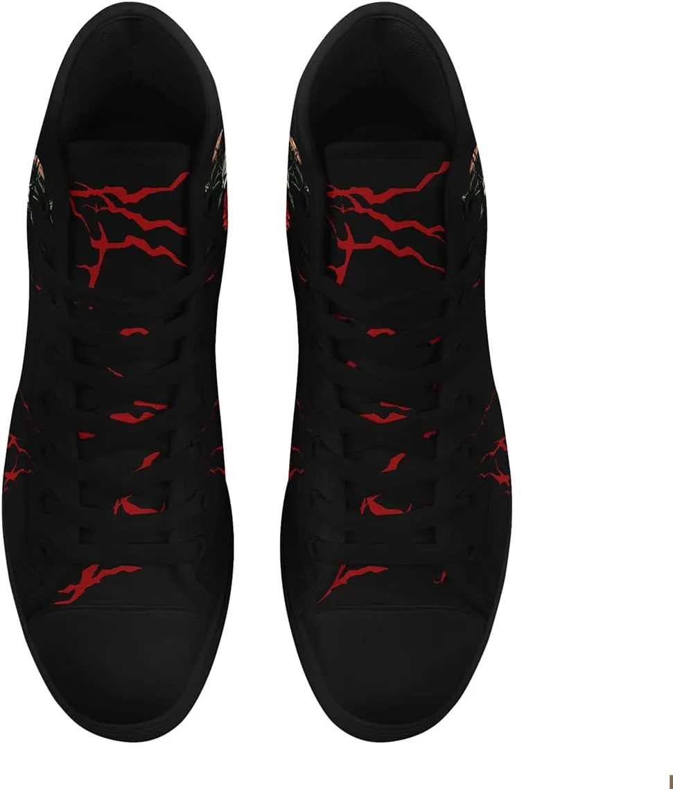 Unisex Skull High Tops for Women Cool Design Black Canvas Shoes Classic Lace Up Fashion Sneakers Streetwear