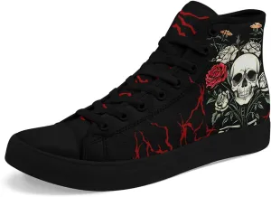 Unisex Skull High Tops for Women Cool Design Black Canvas Shoes Classic Lace Up Fashion Sneakers Streetwear