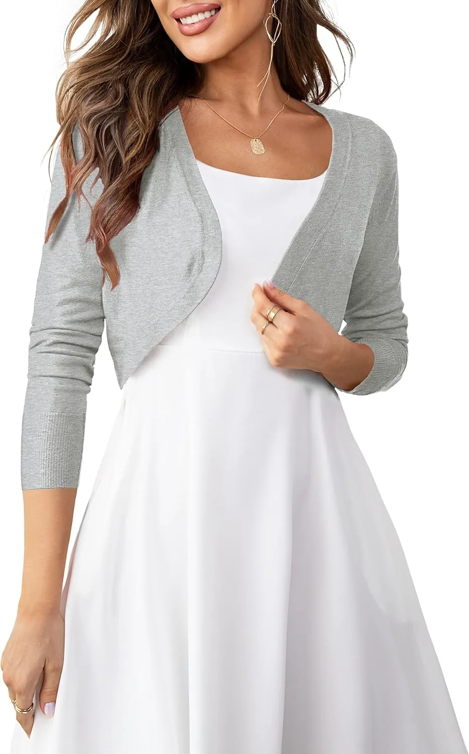 U.Vomade Women's Cropped Cardigan Bolero Shrug Open Front Sweater Long Sleeve S-1X
