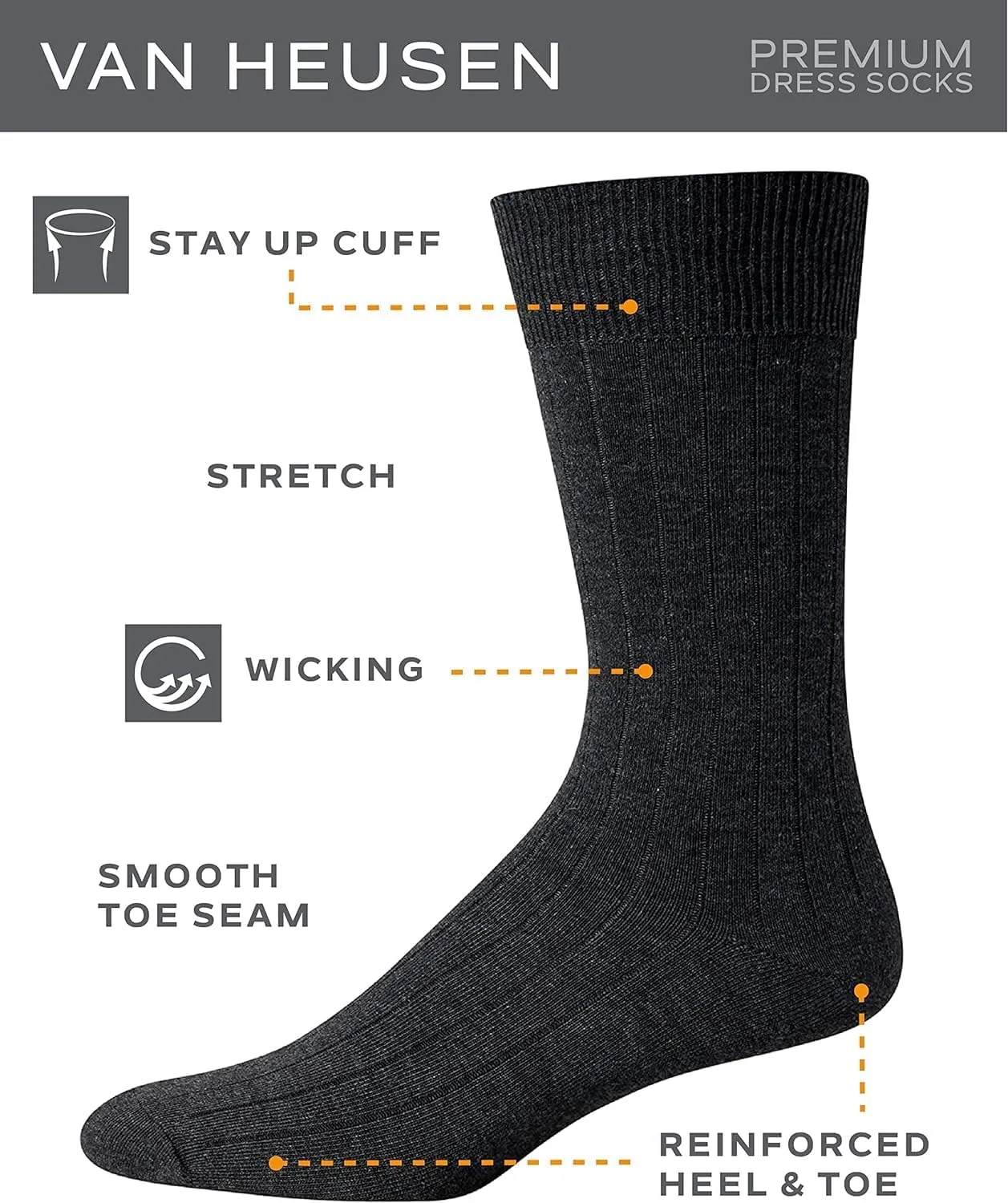 Van Heusen Mens Dress Socks - 7 Pack Soft Stretch Moisturing Wicking Work Crew Socks for Men (Sizes: 6-12.5)