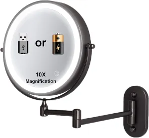 Vanity Mirror With Lights Wall Mount 10X Magnification Makeup Mirror 8 Inch Bathroom Mirror 360&Deg;Swivel And Extendable Cosmetic Mirror Led Light With 3 Selectable Color Settingsbattery O ( C ( Colo