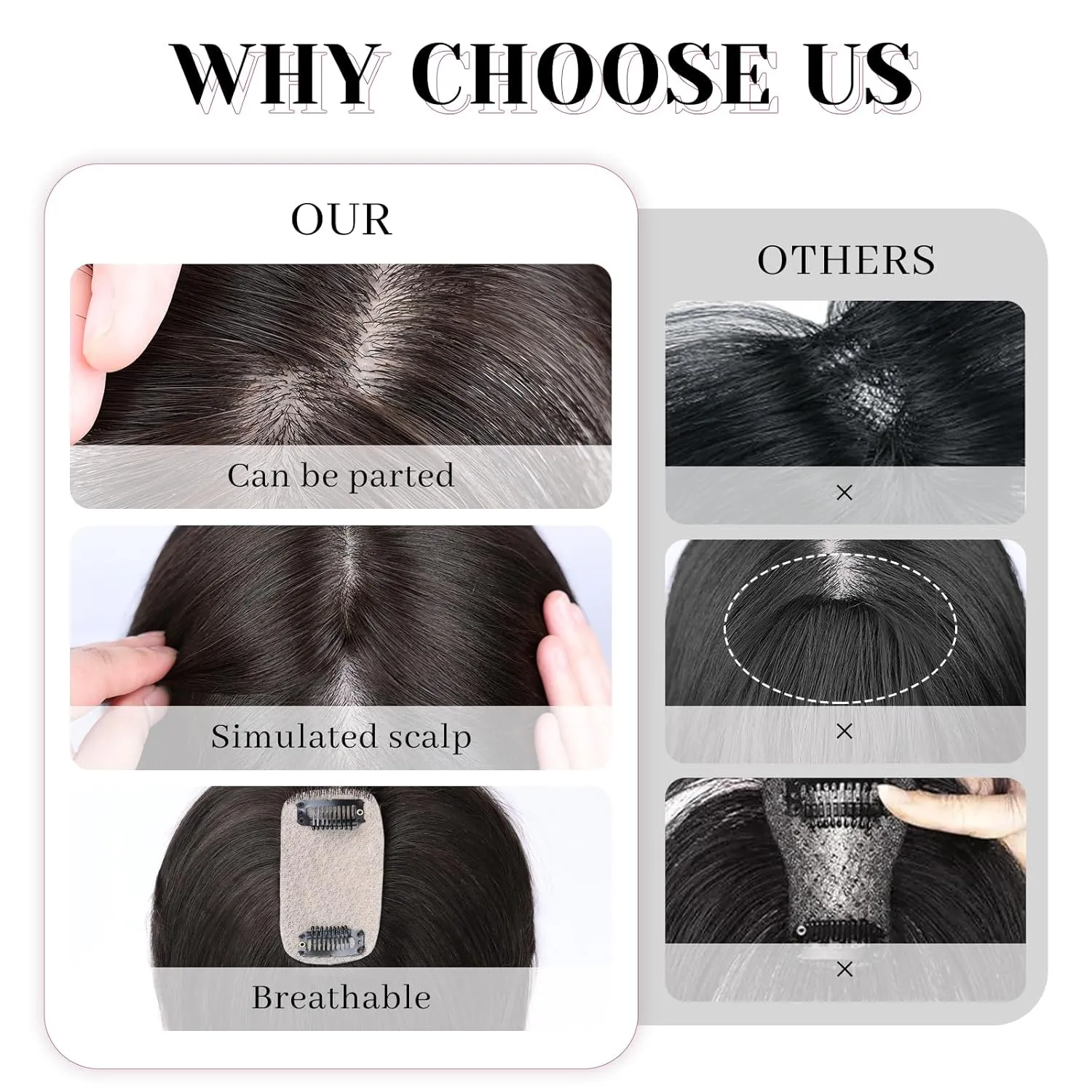 VERNA Hair Toppers for Women Real Human Hair 360°3D Cover Bangs Hair Clip,100% Real Human Hair Light Brown Clip in Bangs,Hair pieces for Daily Wear(5 * 9.5)