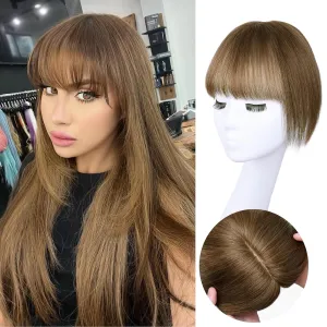 VERNA Hair Toppers for Women Real Human Hair 360°3D Cover Bangs Hair Clip,100% Real Human Hair Light Brown Clip in Bangs,Hair pieces for Daily Wear(5 * 9.5)