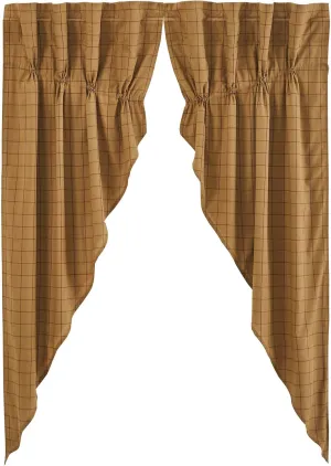 VHC Brands Connell Prairie Panel Pair (2 Pcs.) Rustic Farmhouse Curtains for Bedroom Living Dining Room, Tan Burgundy, 63 Inches Long Set of 2 Panels w Drawstring & Tiebacks