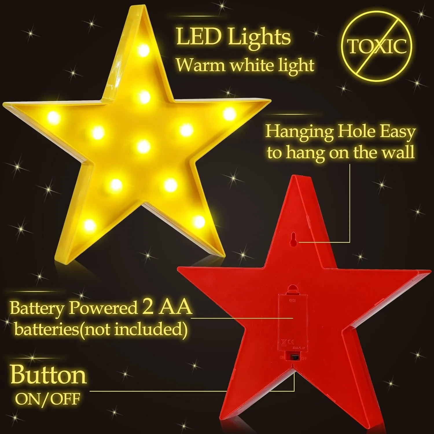 VIHOSE 3 Pcs Marquee Star Lights LED Star Signs Light up Movie Theater Decor Battery Operated Night Light for Gifts Birthday Party Home Movie Decor(Red,Black,Warm)